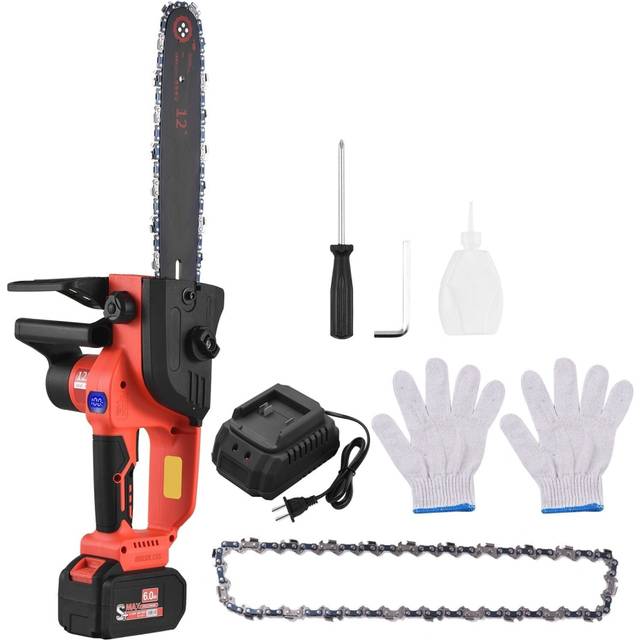 (EU Plug and 1Battery) 21V 12 inch Brushless Chainsaw With 1/2 Battery 6000mAh Portable Cordless Electric Chain Saw Garden Branch Tree Pruning Tools