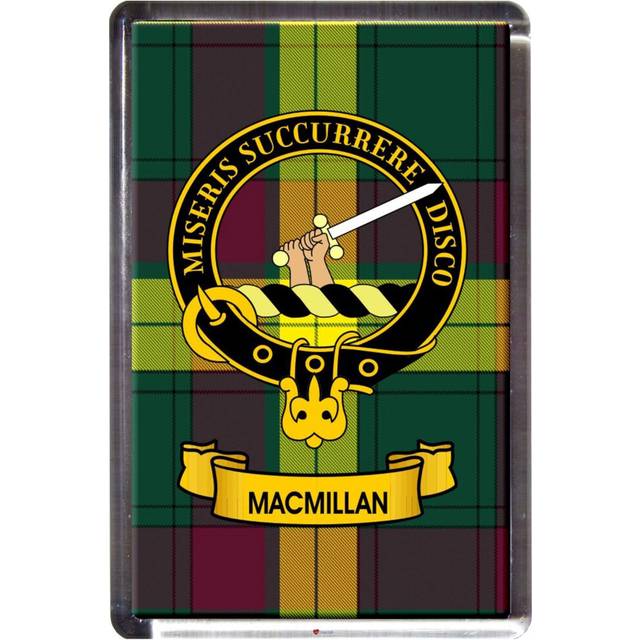 MacMillan Tartan Fridge Magnet with Scottish Clan Crest on Clear Acrylic Rectangular Base