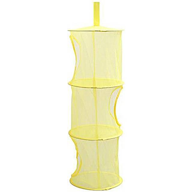 (a-Yellow) 3 Shelf Net Kids Toy Organizer Bag Home Mesh Hanging Storage Bedroom Wall Door Closet