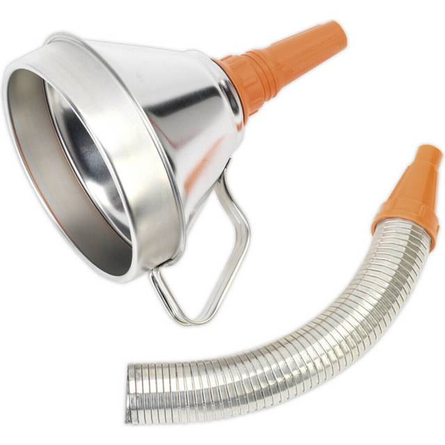 160mm Metal Funnel with Brass Filter - Flexi Spout - Pouring Handle - High Rim