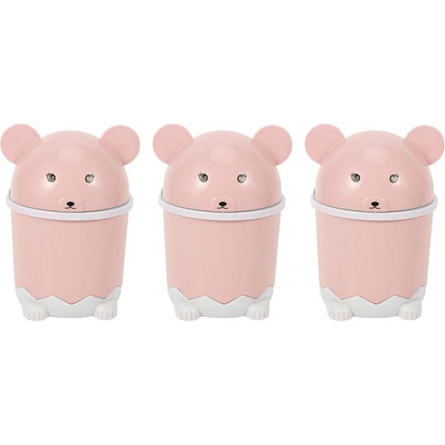 3X Cute Desktop Trash Desktop with Lid Small Paper Basket Mini Flip Plastic Trash Can Pink