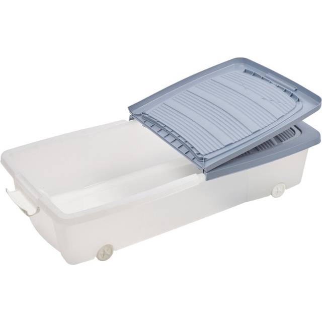 (2 x Small (40 Litre), Light Blue) 2 x 40 or 55 L Under Bed Storage Box Wheels Lids