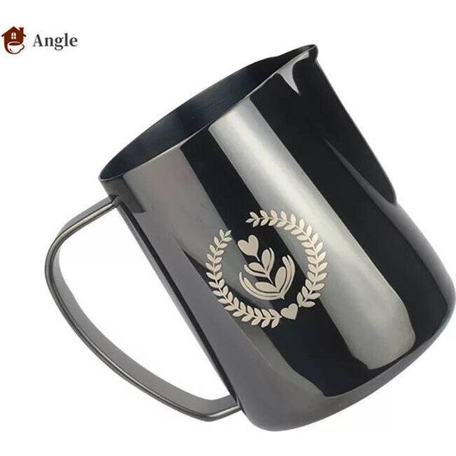 (a-Black with logo 350ml) 350/600ML 304 Stainless Steel Milk Jug Frothing Pitcher Coffee Milk Frother Latte Art Milk Foam CoffeTools