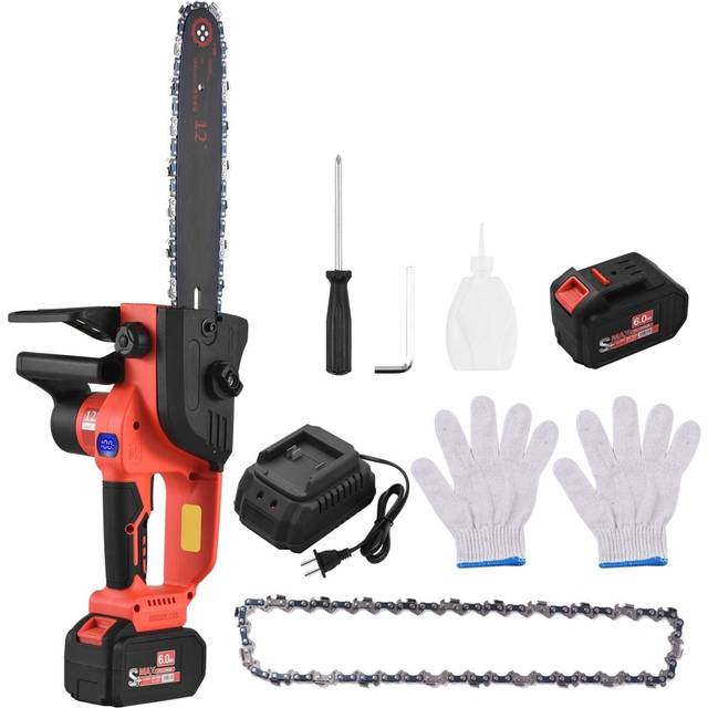 (EU Plug and 2Battery) 21V 12 inch Brushless Chainsaw With 1/2 Battery 6000mAh Portable Cordless Electric Chain Saw Garden Branch Tree Pruning Tools