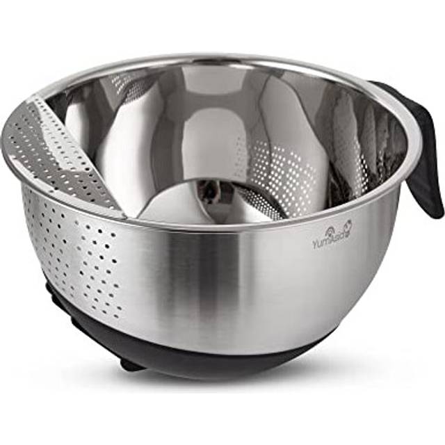 304 Stainless Steel Rice Washing Bowl (22cm) with Silicone Base and Handle