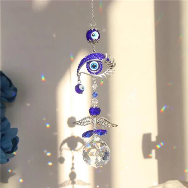 (Eye) Crystal Butterfly Blue Eye Prism Ball Pendant Decoration Car  Window Garden Decoration Wind Chime