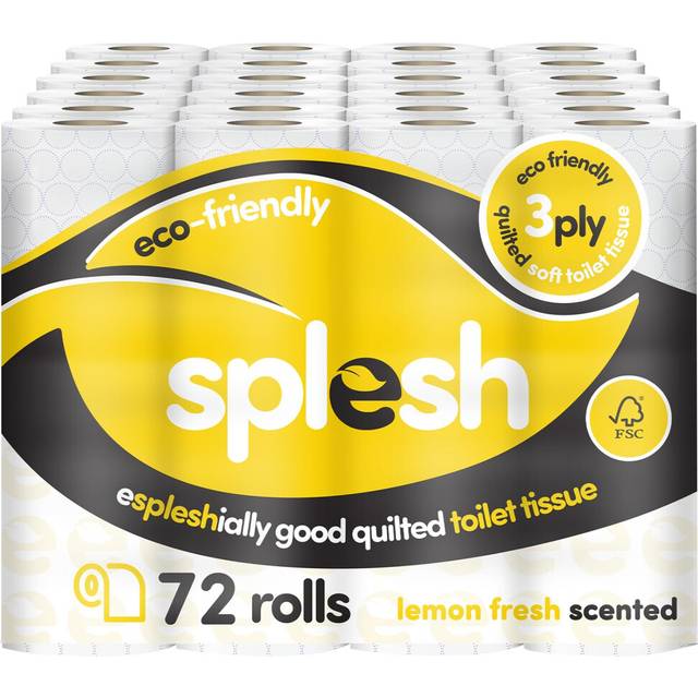 Splesh by Cusheen 3-ply Toilet Roll - Lemon Fragrance (72 Pack) Soft, Quilted Bulk Toilet Rolls, Toilet Tissue and Loo Rolls ? Eco-Friendly Toilet