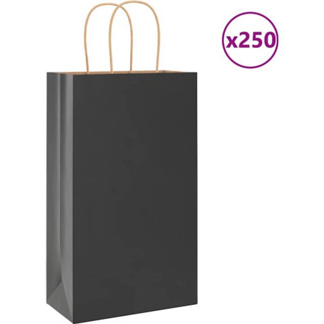vidaXL Paper Bags 250 pcs with Handles Black 21x11x36 cm