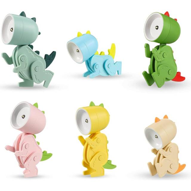 6 Pack Mini LED Desk Lamp, Dinosaur Shape Adjustable Small Phone Holder, Portable Reading Table Night Light for Kids Student Bedroom, 6 Colors