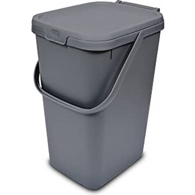 Addis 519286 Kitchen Recycling & General Storage bin 18 litres Stackable Food Waste Organiser Caddy with Clip lock lid & carrying Handle, Metallic