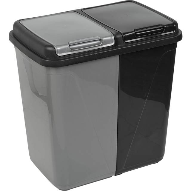 (90L - Black & Grey) 60/90L Double Kitchen Recycling Laundry Duo Bin Garbage Under Cabinet Trash Can