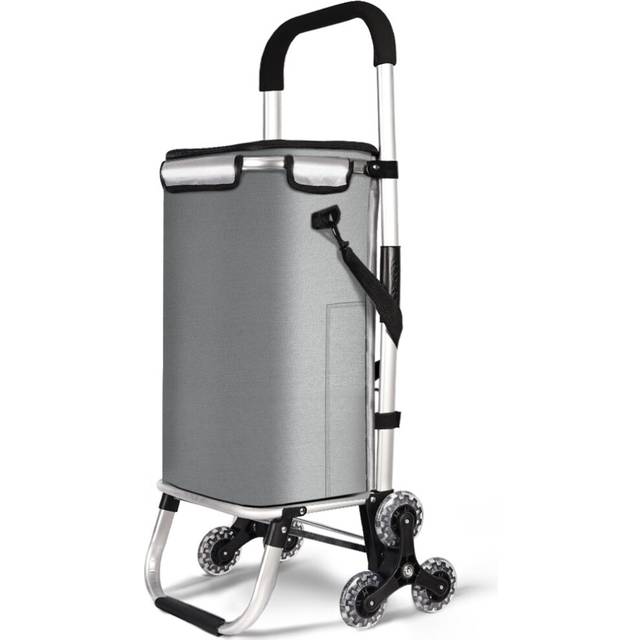 VOUNOT Folding Shopping Trolley on 6 Wheels, Aluminium Lightweight Shopping Cart with Insulated Cooling Bag, 50L Grey