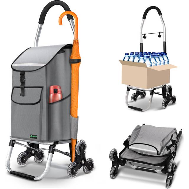 VOUNOT Folding Shopping Trolley, Aluminium Lightweight Shopping Cart 45L Grey