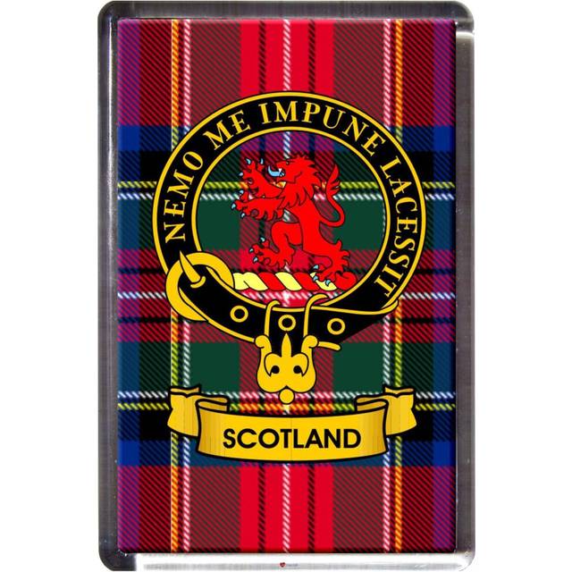 Scotland Tartan Fridge Magnet with Scottish Clan Crest on Clear Acrylic Rectangular Base