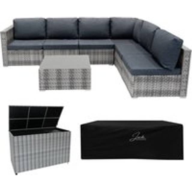 Marielle Rattan Modular 7 Piece Furniture Set & 700L Storage Box - Grey
