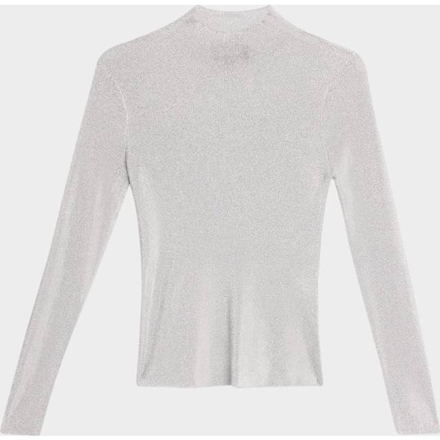Avery Metallic Knit Mock-Neck Top - SILVER - Small