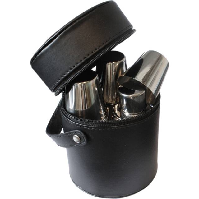 3 x Stainless Steel Flasks With Shot Cups In Leather Case