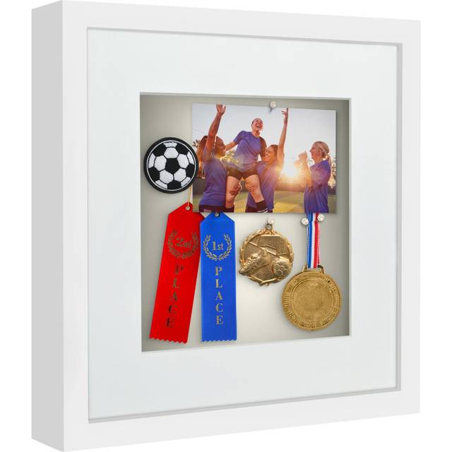 Americanflat 12x12 Shadow Box Frame with Shatter-Resistant Glass - Use as 10x10 Frame with Mat or 12x12 Frame Without Mat - Silhouette Collection - Wh