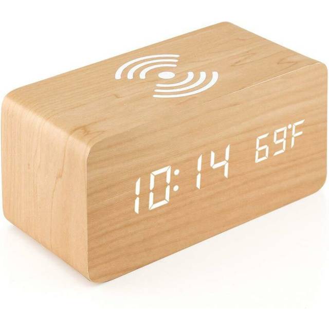 (Wood) LED Digital Alarm Clock Creative Multi-functional Wireless Charging Wooden Snooze Clock