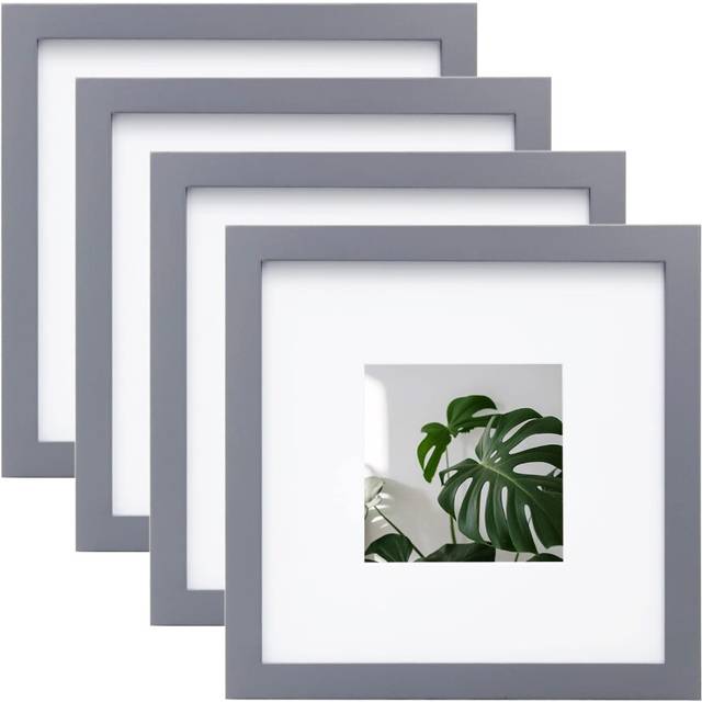 Egofine 8x8 Picture Frames 4 Pack for Picture 4x4 with Mat or 8x8 whitout Mat Made of Solid Wood covered by Plexiglass for Table Top Display and Wall