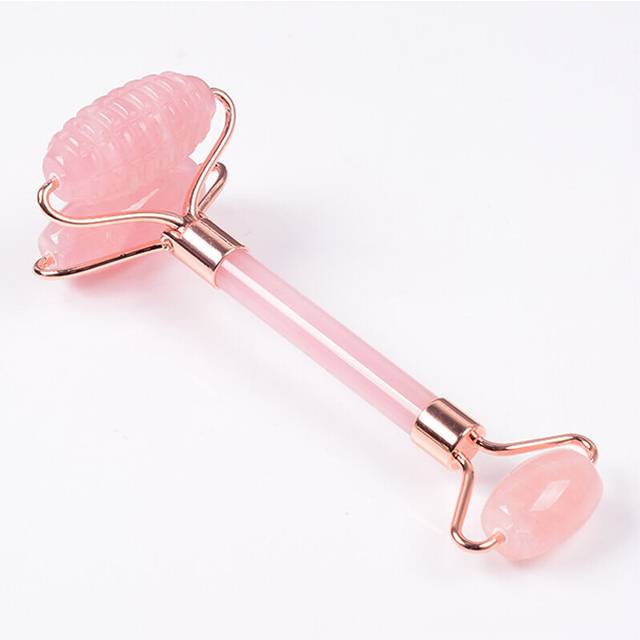 (a-rose quartz) The New Sawtooth Double Big Roller Face Massage Tool Natural Rose Quartz Body Eye Neck Healing Stone Health Care Beauty Massager