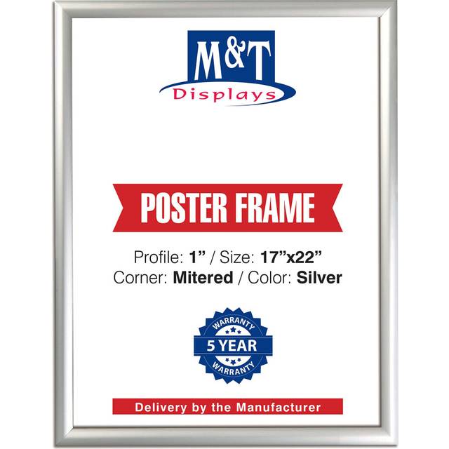 M&T Displays Silver 17x22 Poster Frame 1 inch Aluminum Profile Front Loading Wall Mounting Snap Frame Display for Picture  Document or Certificate wit