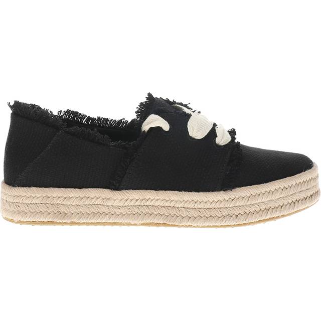 TOMS Women's Carolina Lace-Up Espadrille - Beachside Woven with Fray in Black, Size 4