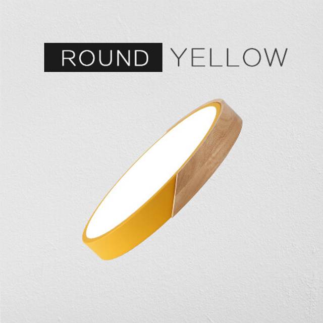 (Yellow Round, RC Dimmable) Wooden Round Square LED Ceiling Light Bedroom Light Neutral White Cool White Warm White 36W 24W 18W  LED Ceiling Light  11