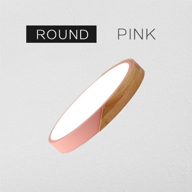 (Pink Round, Warm White NO RC) Wooden Round Square LED Ceiling Light Bedroom Light Neutral White Cool White Warm White 36W 24W 18W  LED Ceiling Light