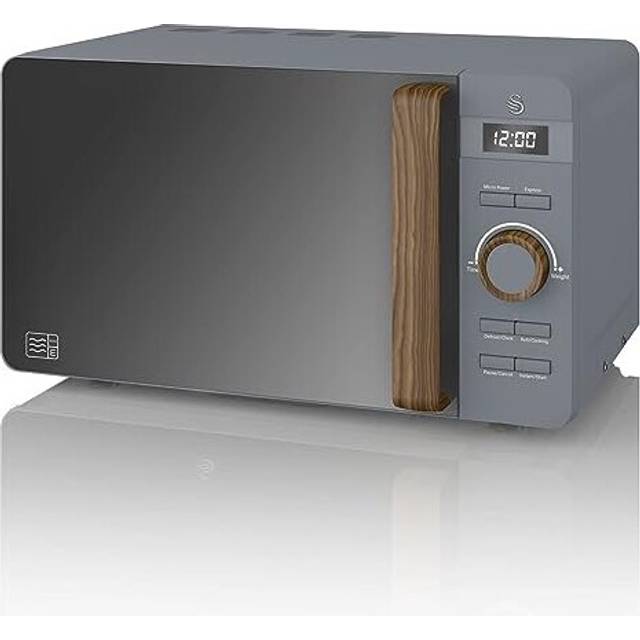 Swan SM22036GRYN, Nordic Digital Microwave, Wood Effect Handle, Soft Touch Housing and Matt Finish, 800W, 20 L, Slate Grey