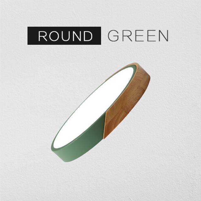 (Green Round, Cold White NO RC) Wooden Round Square LED Ceiling Light Bedroom Light Neutral White Cool White Warm White 36W 24W 18W  LED Ceiling Light