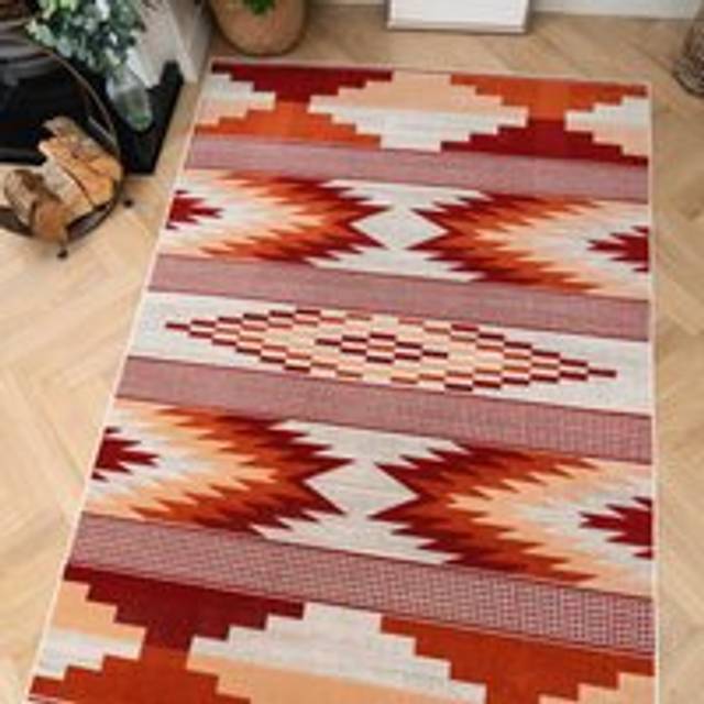 Terracotta Burnt Orange Living Room Rug - Aztec - Moda - 80cm x 150cm