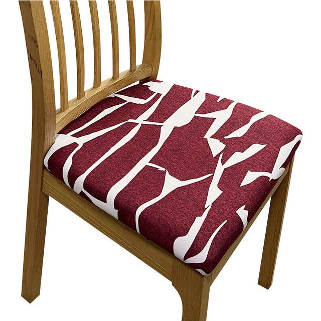 Chair Cover Wine Red White Cracks Print Stretch Seat For Dining Kitchen Slipcovers