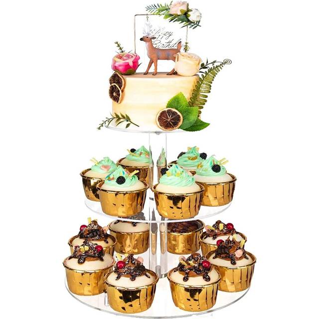 YestBuy 3 Tier Round Cupcake Stand  Acrylic Cake Stand  Cupcake Tower Stand  Premium Cupcake Holder for 28 Cupcakes  Display for Pastry Wedding Birthd