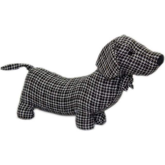 Herringbone Fabric Sausage Dog Doorstop 35Cm ~ Black Dachshund Puppy Dog Door Stop