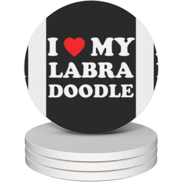 (I Love My Labradoodle Style NY Heart Dog Gift=6082) Ceramic Coasters Set of 4 Xmas for Drink Wine Beer Bar with Cork Base Housewarming Birthday Chris