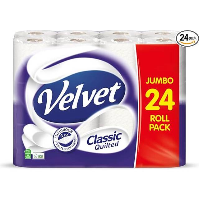 Velvet Classic Quilted Toilet Paper Bulk Buy, 3 ply, 24 Count