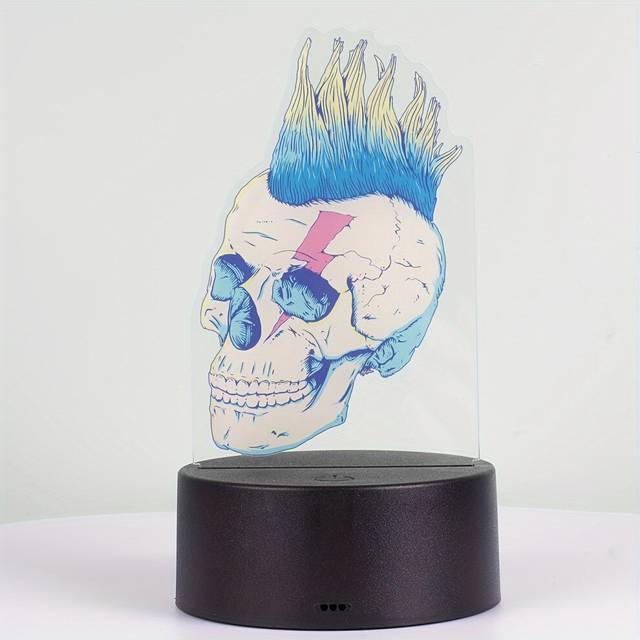 (Horror Skull-Black) 3D Horror Skull Table Lamp Night Light, 7 Color Acrylic Glow Decoration