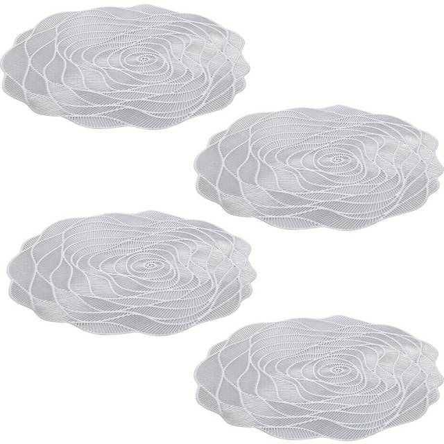 (Silver, 4) Flower Design Placemats Coaster Dining Table Set