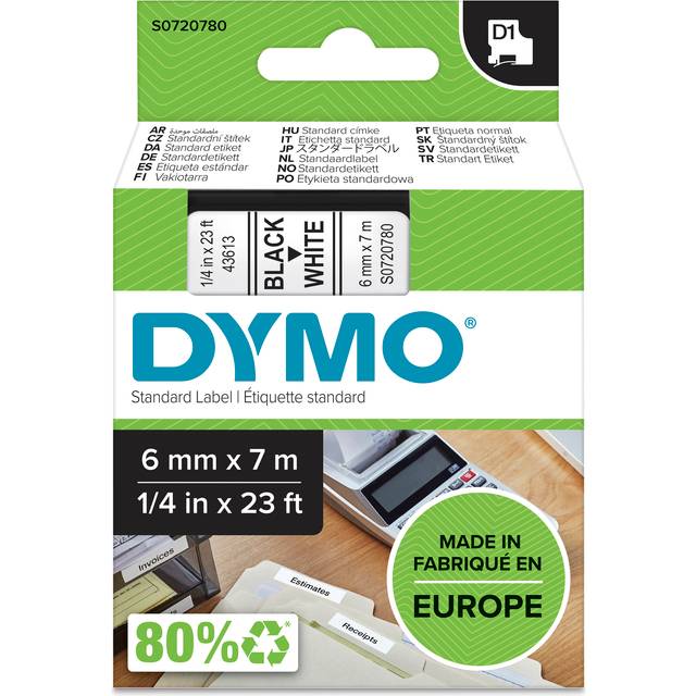 DYMO Labels Self Adhesive D1 - Black Print on White Tape