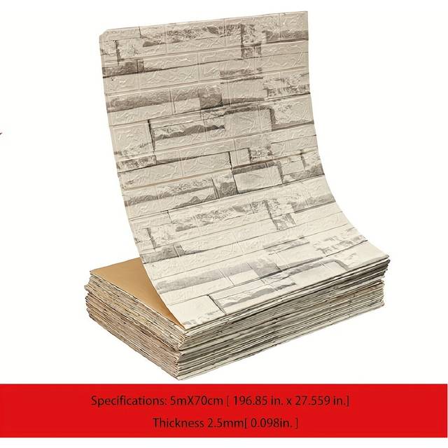 (Retro Nordic Gray, 70CM X 5M) 1 Roll 3D Self-Adhesive Wallpaper, Vintage Style Imitation Brick Pattern PVC Wallpaper