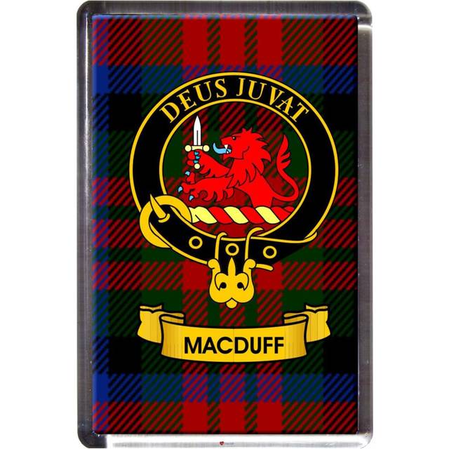 MacDuff Tartan Fridge Magnet with Scottish Clan Crest on Clear Acrylic Rectangular Base