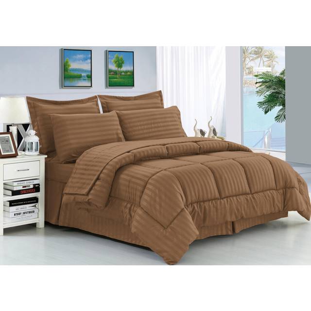 Elegant Comfort Silky Soft 8-Piece Dobby Stripe Bed-in-a-Bag Comforter Set  Includes 4pc Smart Sheet Set  Bed Skirt  Comforter  Matching Pillowcases a