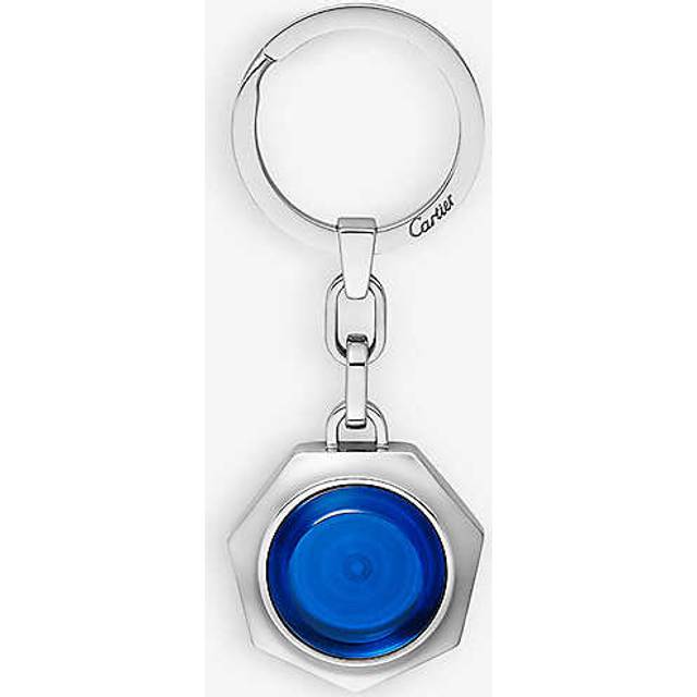 Cartier Grey/blue Santos De Brand-engraved Stainless-steel and Resin Keyring - GREY/BLUE