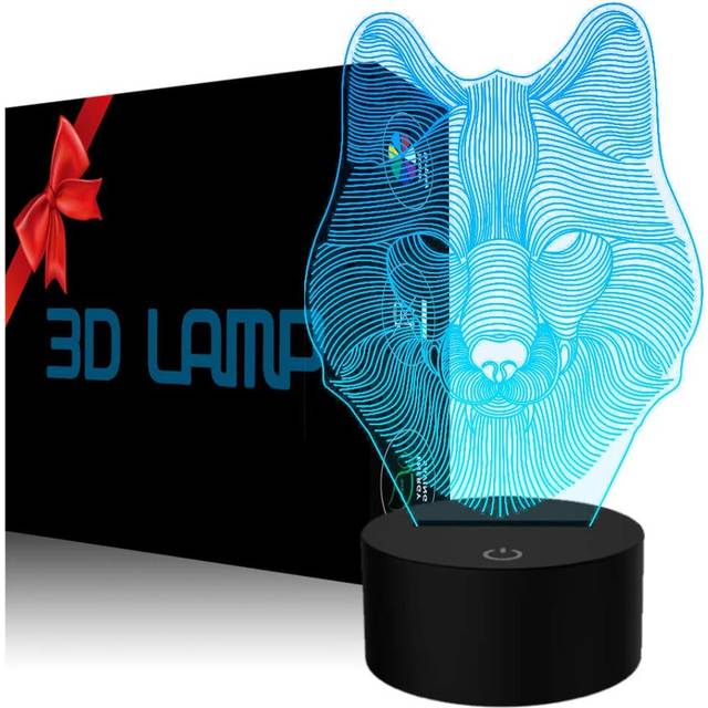 3D Wolf Lamp, YKLWORLD Wolf Night Light, Led Optical Illusion Table Beside Lamps, USB Touch 7 Color Changing Mood Lighting Bedroom Decor Toys Gifts
