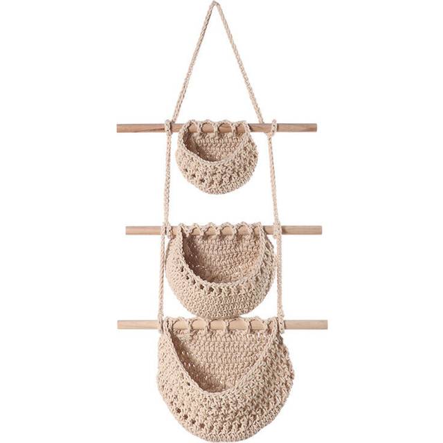 (a-7) Hanging Fruit Basket Vegetable Storage Handmade Woven Jute Basket for Organizing Boho Wall Baskets Produce Keeper for Kitchen