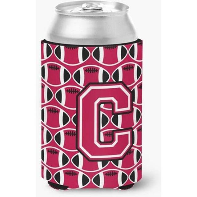 Letter C Football Crimson & White Can or Bottle Hugger