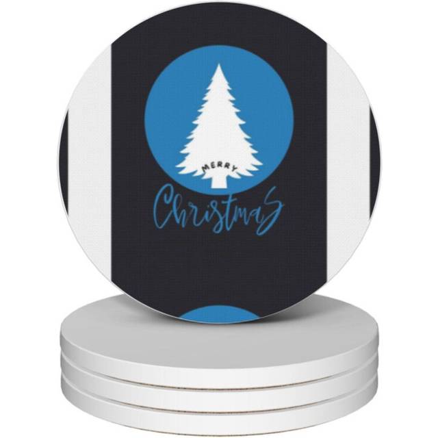 (Blue And White Christmas Tree Celebration=8260) Ceramic Coasters Set of 4 Xmas for Drink Wine Beer Bar with Cork Base Housewarming Birthday Christmas