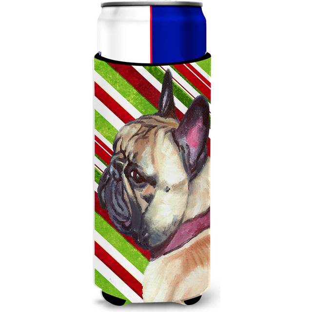 Caroline's Treasures LH9594MUK French Bulldog Frenchie Candy Cane Holiday Christmas Ultra Hugger for slim cans Can Cooler Sleeve Hugger Machine Washab