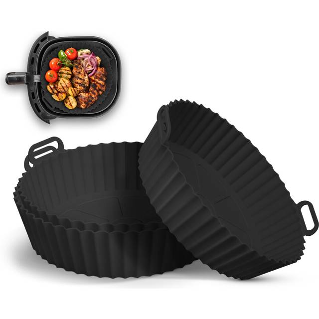 (Rectangular, Black) Keplin Silicone Air Fryer Liners  3 Pack Non-Stick